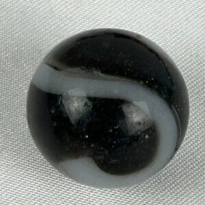Vintage Akro Agate Corkscrew Marble .63 Inches Black White Swirl Prize Name